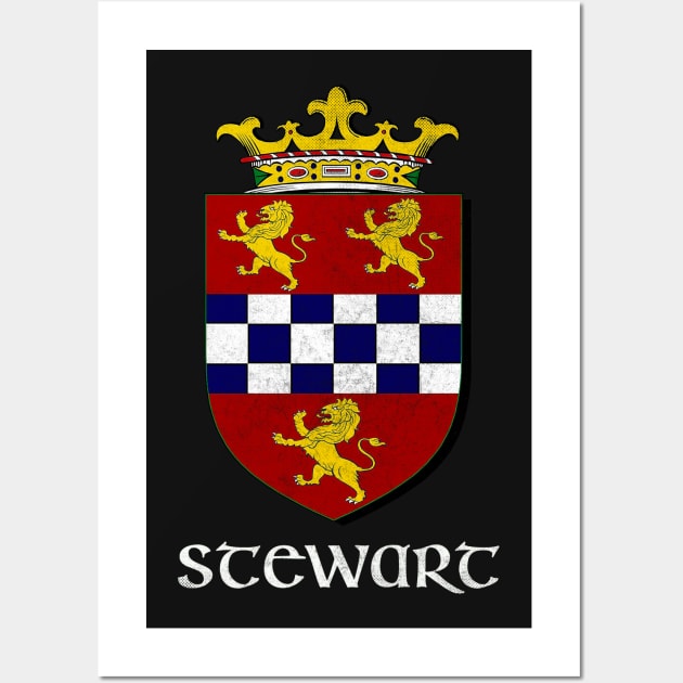 Stewart Name / Faded Style Family Crest Coat Of Arms Design Wall Art by feck!